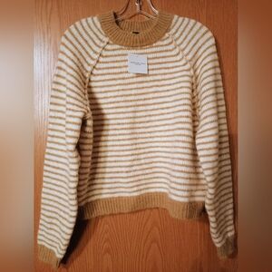 American Eagle Outfitters Tan and Cream Striped Sweater